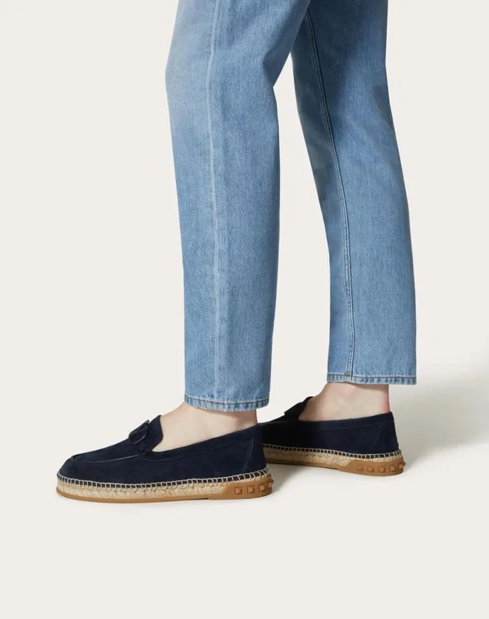 Valentino Sandals Man Leisure Flows Espadrilles In Split Leather For Man In Marine Marine
