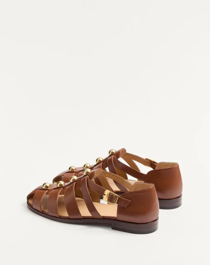 Valentino Sandals Man Studshield Fisherman Calfskin Sandal For Man In Black Black Valentino Sandals Man Studshield Fisherman Calfskin Sandal For Man In Black Black