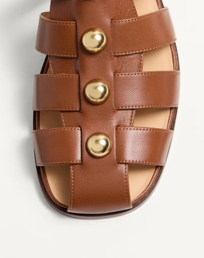 Valentino Sandals Man Studshield Fisherman Calfskin Sandal For Man In Black Black Valentino Sandals Man Studshield Fisherman Calfskin Sandal For Man In Black Black