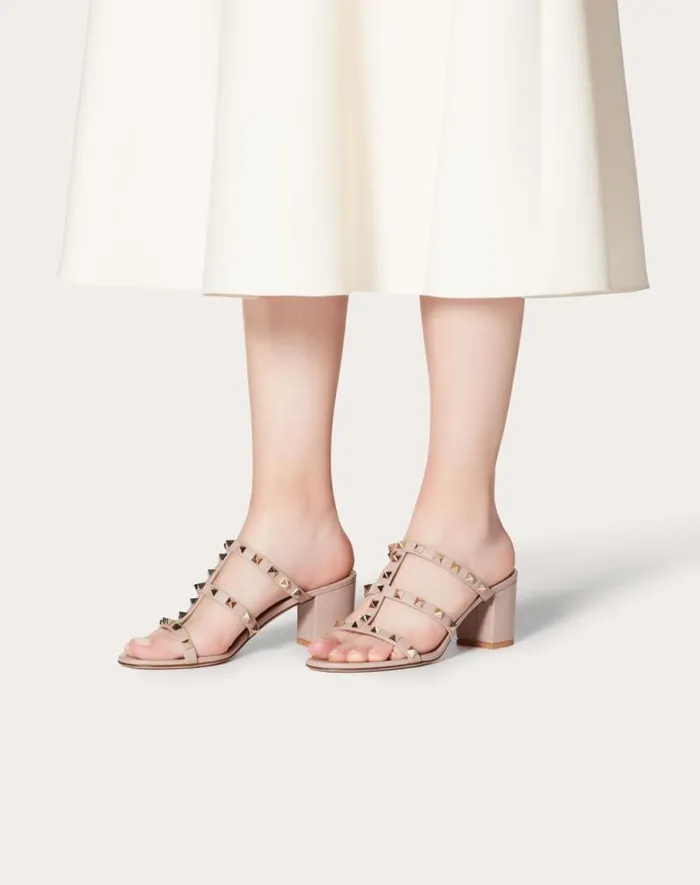 Valentino Sandals Woman Rockstud Calfskin Leather Slide Sandal 60 Mm For Woman In Light Ivory Light Ivory Valentino Sandals Woman Rockstud Calfskin Leather Slide Sandal 60 Mm For Woman In Light Ivory Light Ivory