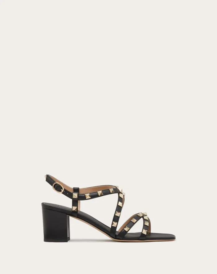 Valentino Sandals Woman Rockstud Calfskin Sandal With Straps 60mm For Woman In Light Ivory Light Ivory