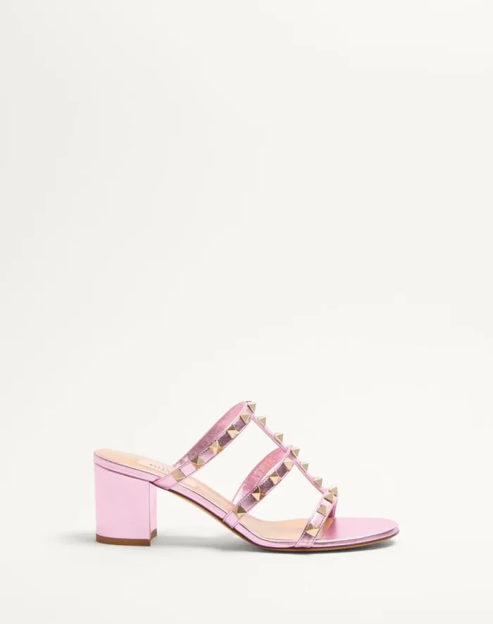 Valentino Sandals Woman Rockstud Slide Sandal In Laminated Nappa 60mm For Woman In Giacinto Giacinto Valentino Sandals Woman Rockstud Slide Sandal In Laminated Nappa 60mm For Woman In Giacinto Giacinto