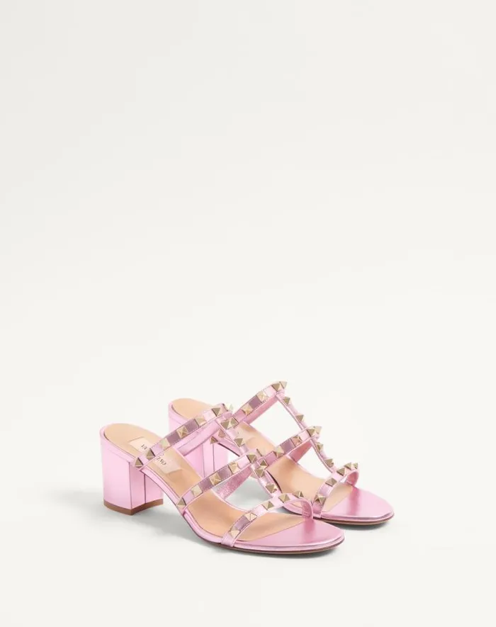 Valentino Sandals Woman Rockstud Slide Sandal In Laminated Nappa 60mm For Woman In Giacinto Giacinto Valentino Sandals Woman Rockstud Slide Sandal In Laminated Nappa 60mm For Woman In Giacinto Giacinto