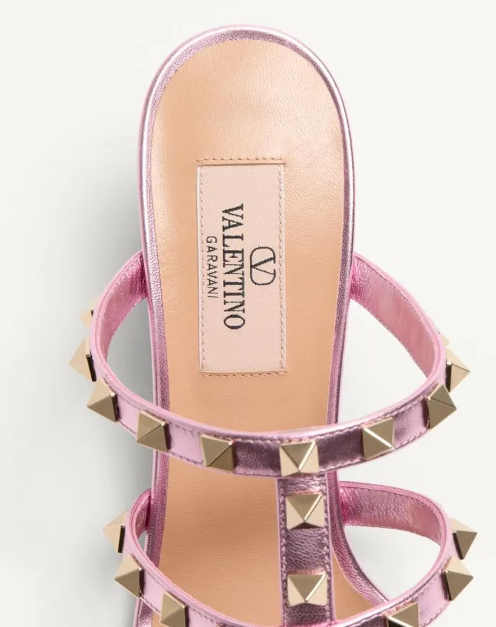 Valentino Sandals Woman Rockstud Slide Sandal In Laminated Nappa 60mm For Woman In Giacinto Giacinto Valentino Sandals Woman Rockstud Slide Sandal In Laminated Nappa 60mm For Woman In Giacinto Giacinto