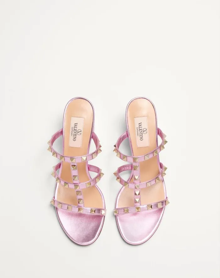 Valentino Sandals Woman Rockstud Slide Sandal In Laminated Nappa 60mm For Woman In Giacinto Giacinto Valentino Sandals Woman Rockstud Slide Sandal In Laminated Nappa 60mm For Woman In Giacinto Giacinto