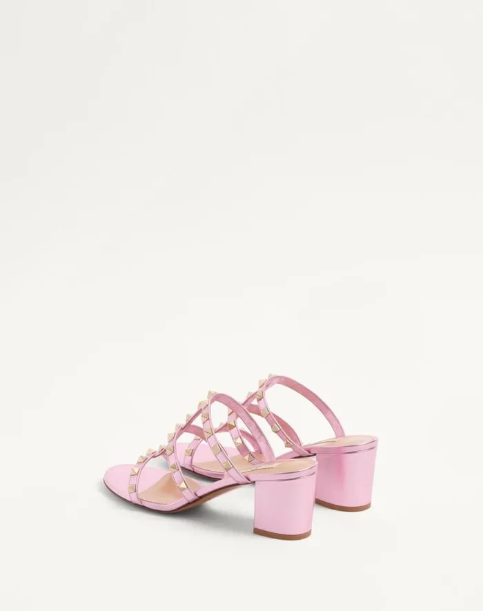 Valentino Sandals Woman Rockstud Slide Sandal In Laminated Nappa 60mm For Woman In Giacinto Giacinto Valentino Sandals Woman Rockstud Slide Sandal In Laminated Nappa 60mm For Woman In Giacinto Giacinto