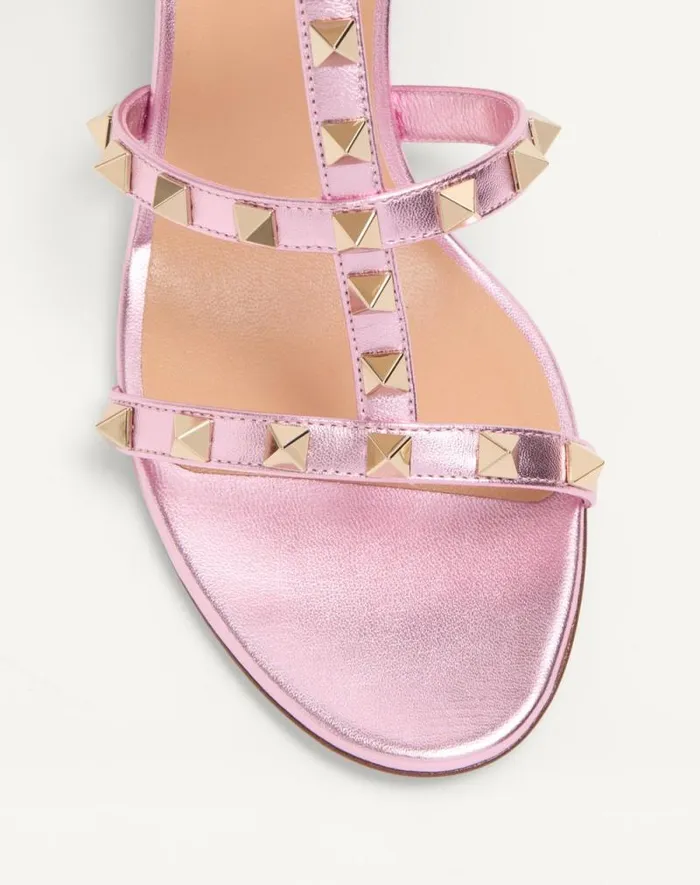 Valentino Sandals Woman Rockstud Slide Sandal In Laminated Nappa 60mm For Woman In Giacinto Giacinto Valentino Sandals Woman Rockstud Slide Sandal In Laminated Nappa 60mm For Woman In Giacinto Giacinto