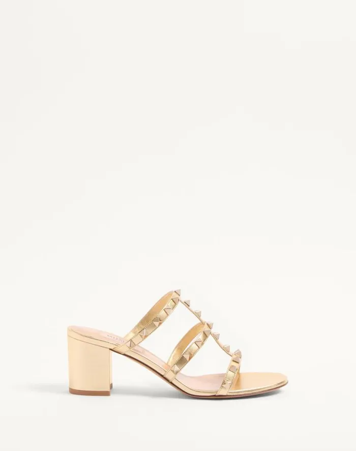 Valentino Sandals Woman Rockstud Slide Sandal In Laminated Nappa 60mm For Woman In Giacinto Giacinto Valentino Sandals Woman Rockstud Slide Sandal In Laminated Nappa 60mm For Woman In Giacinto Giacinto