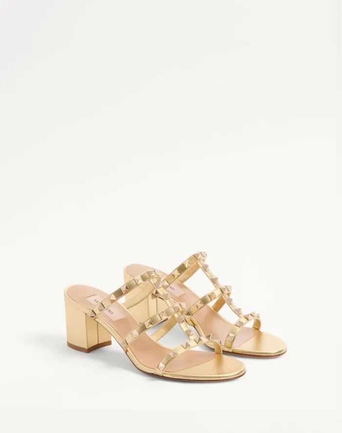 Valentino Sandals Woman Rockstud Slide Sandal In Laminated Nappa 60mm For Woman In Giacinto Giacinto Valentino Sandals Woman Rockstud Slide Sandal In Laminated Nappa 60mm For Woman In Giacinto Giacinto