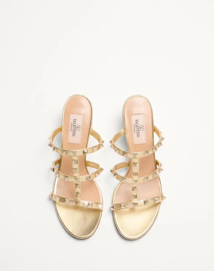 Valentino Sandals Woman Rockstud Slide Sandal In Laminated Nappa 60mm For Woman In Giacinto Giacinto Valentino Sandals Woman Rockstud Slide Sandal In Laminated Nappa 60mm For Woman In Giacinto Giacinto