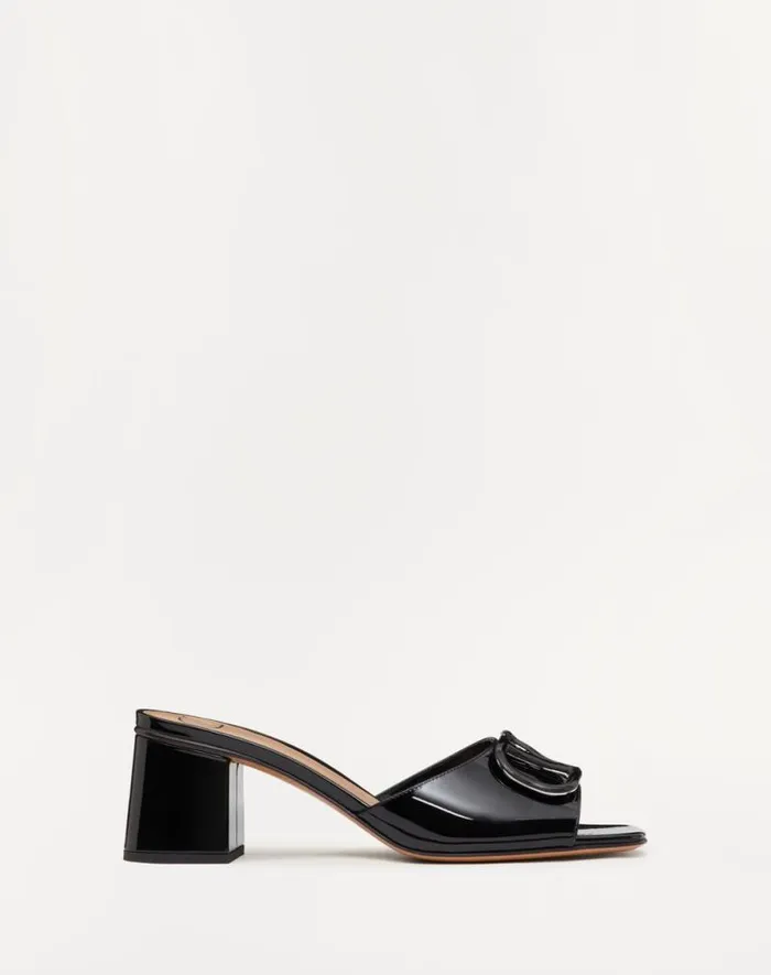 Valentino Sandals Woman Vlogo Signature Patent Leather Slide Sandal 60mm For Woman In Rose Cannelle Rose Cannelle