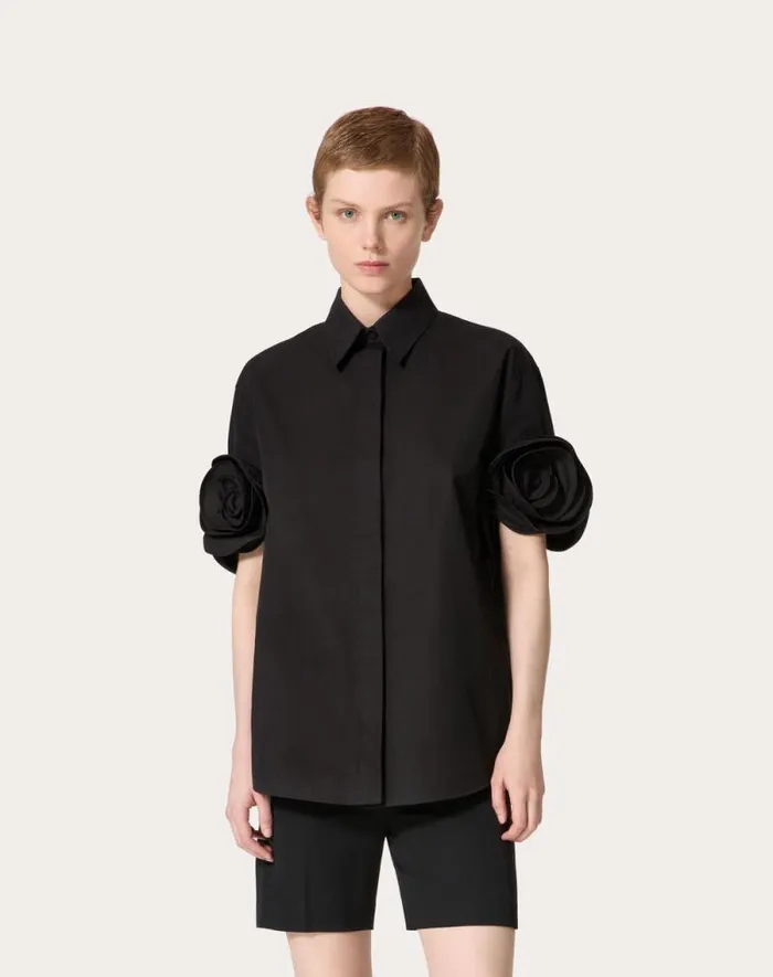 Valentino Shirts And Tops Woman Compact Popeline Blouse For Woman In Black Black Valentino Shirts And Tops Woman Compact Popeline Blouse For Woman In Black Black