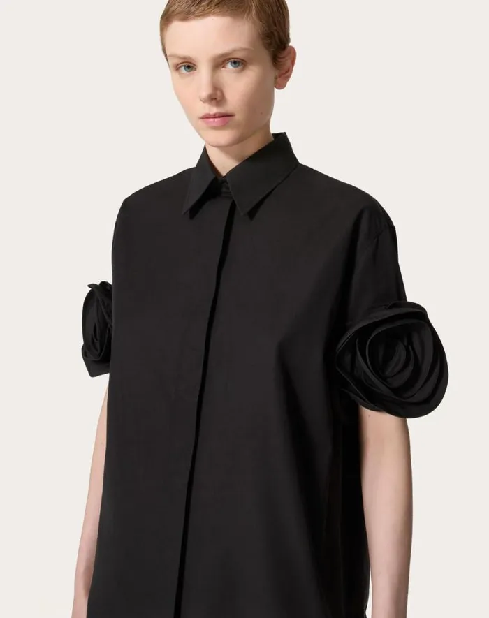 Valentino Shirts And Tops Woman Compact Popeline Blouse For Woman In Black Black Valentino Shirts And Tops Woman Compact Popeline Blouse For Woman In Black Black