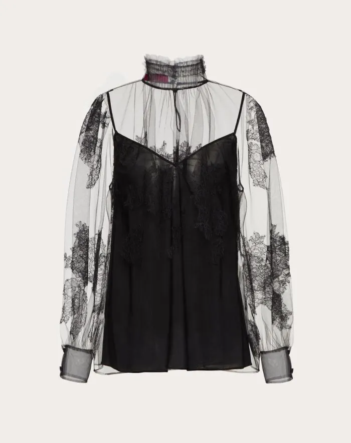 Valentino Shirts And Tops Woman Top In Tulle Illusione And Lace For Woman In Black Black Valentino Shirts And Tops Woman Top In Tulle Illusione And Lace For Woman In Black Black