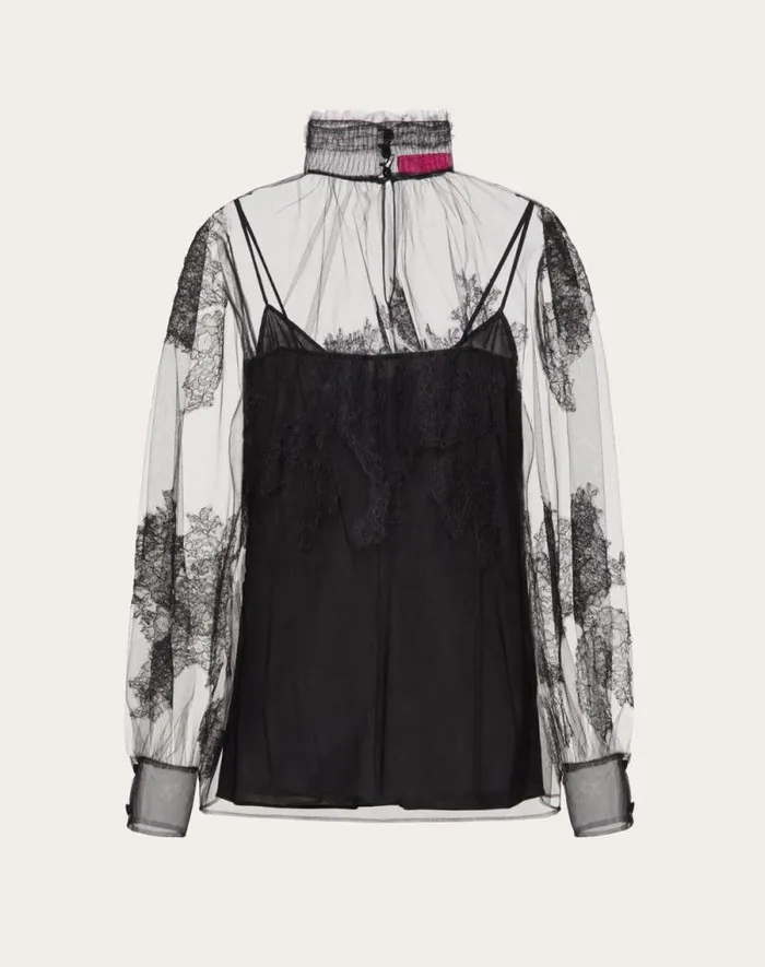 Valentino Shirts And Tops Woman Top In Tulle Illusione And Lace For Woman In Black Black Valentino Shirts And Tops Woman Top In Tulle Illusione And Lace For Woman In Black Black