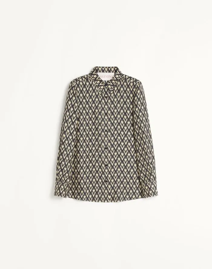 Valentino Shirts And Tops Woman Toute La V Twill Shirt For Woman In Blackivory Blackivory