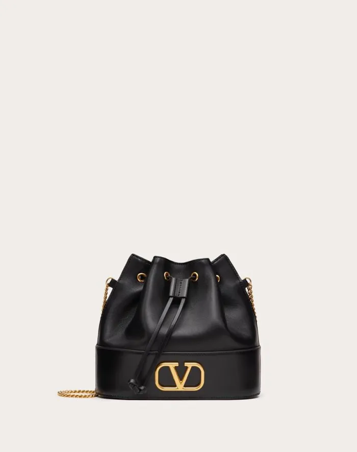 Valentino Shoulder Bags Woman Mini Bucket Bag In Nappa With Vlogo Signature Chain For Woman In Black Black Valentino Shoulder Bags Woman Mini Bucket Bag In Nappa With Vlogo Signature Chain For Woman In Black Black