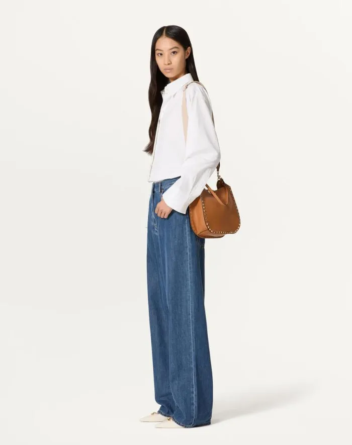Valentino Shoulder Bags Woman Rockstud Grainy Calfskin Hobo Bag For Woman In Beige Beige Valentino Shoulder Bags Woman Rockstud Grainy Calfskin Hobo Bag For Woman In Beige Beige