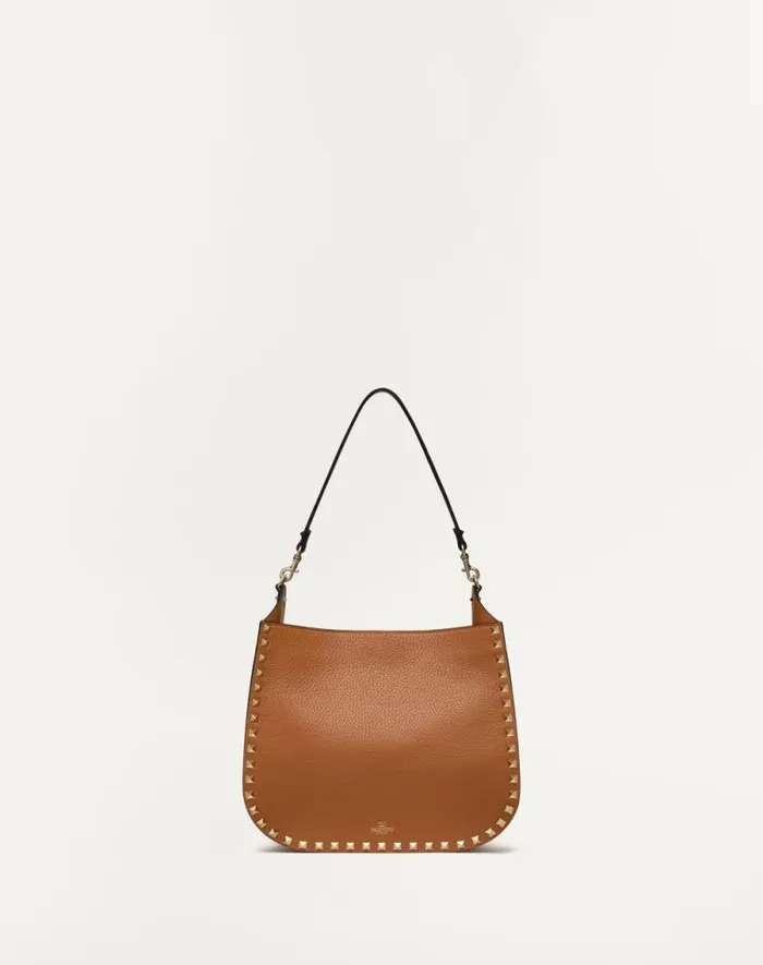 Valentino Shoulder Bags Woman Rockstud Grainy Calfskin Hobo Bag For Woman In Beige Beige Valentino Shoulder Bags Woman Rockstud Grainy Calfskin Hobo Bag For Woman In Beige Beige