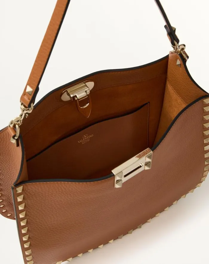 Valentino Shoulder Bags Woman Rockstud Grainy Calfskin Hobo Bag For Woman In Beige Beige Valentino Shoulder Bags Woman Rockstud Grainy Calfskin Hobo Bag For Woman In Beige Beige