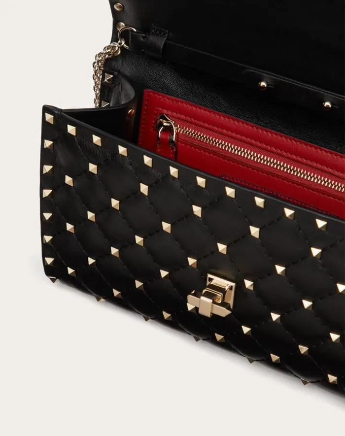 Valentino Shoulder Bags Woman Rockstud Spike Nappa Leather Crossbody Clutch Bag For Woman In Black Black Valentino Shoulder Bags Woman Rockstud Spike Nappa Leather Crossbody Clutch Bag For Woman In Black Black