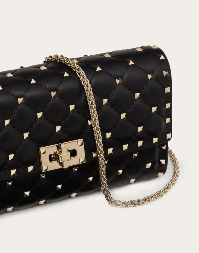 Valentino Shoulder Bags Woman Rockstud Spike Nappa Leather Crossbody Clutch Bag For Woman In Black Black Valentino Shoulder Bags Woman Rockstud Spike Nappa Leather Crossbody Clutch Bag For Woman In Black Black