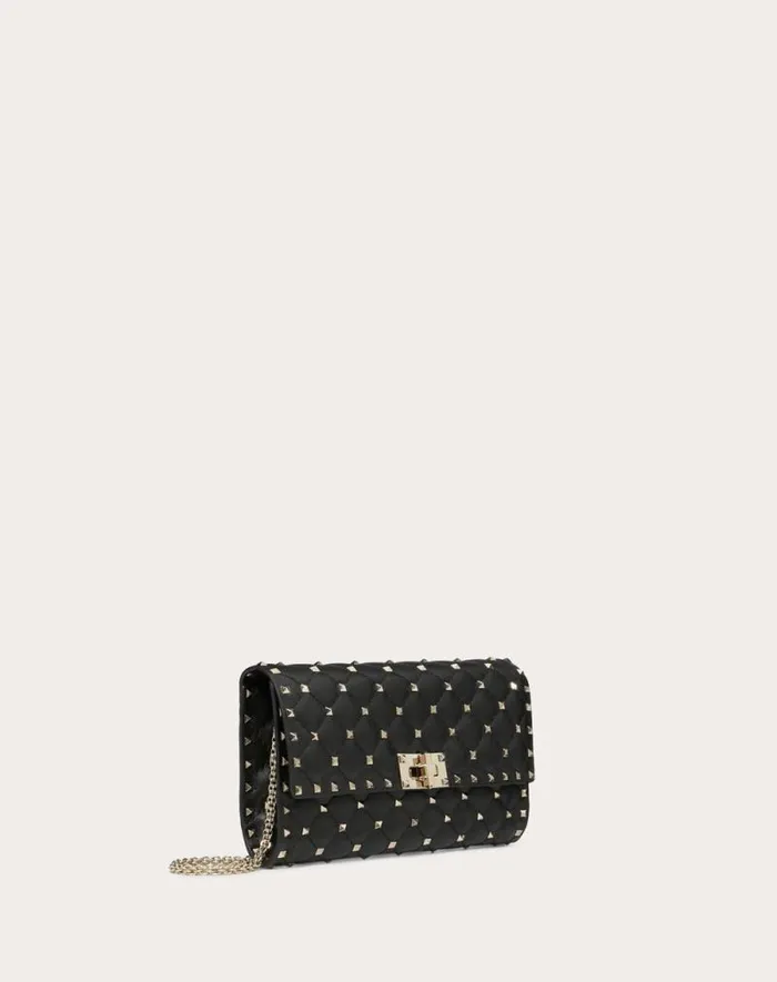 Valentino Shoulder Bags Woman Rockstud Spike Nappa Leather Crossbody Clutch Bag For Woman In Black Black Valentino Shoulder Bags Woman Rockstud Spike Nappa Leather Crossbody Clutch Bag For Woman In Black Black