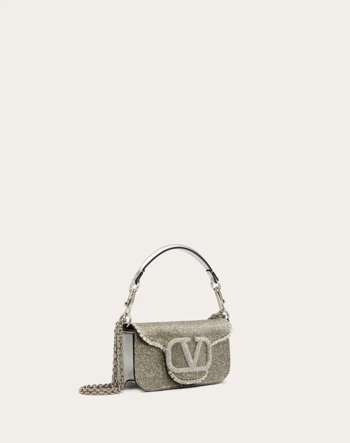 Valentino Shoulder Bags Woman Valentino Garavani Loc Embroidered Small Shoulder Bag For Woman In Silvercrystal Silvercrystal Valentino Shoulder Bags Woman Valentino Garavani Loc Embroidered Small Shoulder Bag For Woman In Silvercrystal Silvercrystal