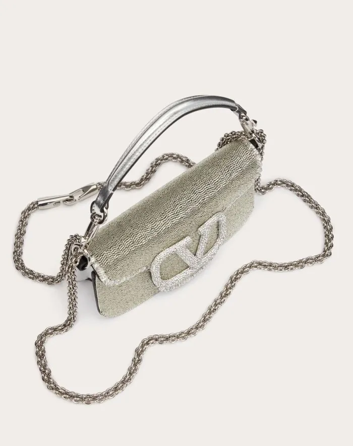 Valentino Shoulder Bags Woman Valentino Garavani Loc Embroidered Small Shoulder Bag For Woman In Silvercrystal Silvercrystal Valentino Shoulder Bags Woman Valentino Garavani Loc Embroidered Small Shoulder Bag For Woman In Silvercrystal Silvercrystal