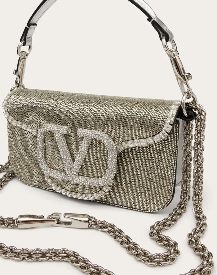Valentino Shoulder Bags Woman Valentino Garavani Loc Embroidered Small Shoulder Bag For Woman In Silvercrystal Silvercrystal Valentino Shoulder Bags Woman Valentino Garavani Loc Embroidered Small Shoulder Bag For Woman In Silvercrystal Silvercrystal