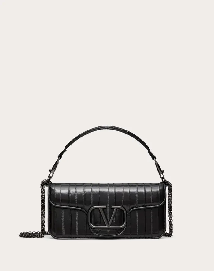 Valentino Shoulder Bags Woman Valentino Garavani Loc Shoulder Bag In Eel Skin For Woman In Black Black Valentino Shoulder Bags Woman Valentino Garavani Loc Shoulder Bag In Eel Skin For Woman In Black Black