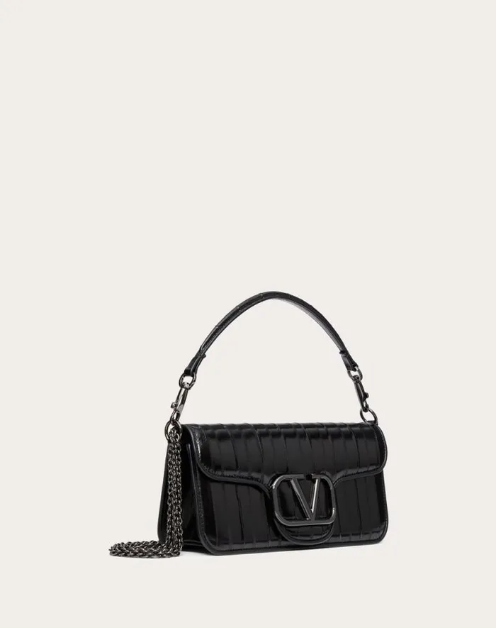 Valentino Shoulder Bags Woman Valentino Garavani Loc Shoulder Bag In Eel Skin For Woman In Black Black Valentino Shoulder Bags Woman Valentino Garavani Loc Shoulder Bag In Eel Skin For Woman In Black Black