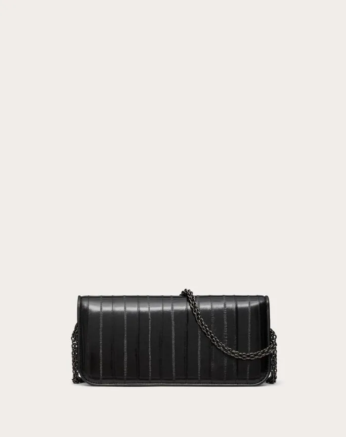 Valentino Shoulder Bags Woman Valentino Garavani Loc Shoulder Bag In Eel Skin For Woman In Black Black Valentino Shoulder Bags Woman Valentino Garavani Loc Shoulder Bag In Eel Skin For Woman In Black Black