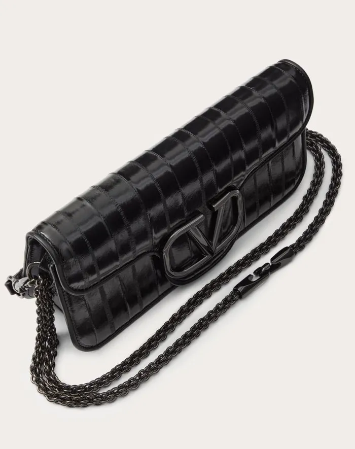 Valentino Shoulder Bags Woman Valentino Garavani Loc Shoulder Bag In Eel Skin For Woman In Black Black Valentino Shoulder Bags Woman Valentino Garavani Loc Shoulder Bag In Eel Skin For Woman In Black Black