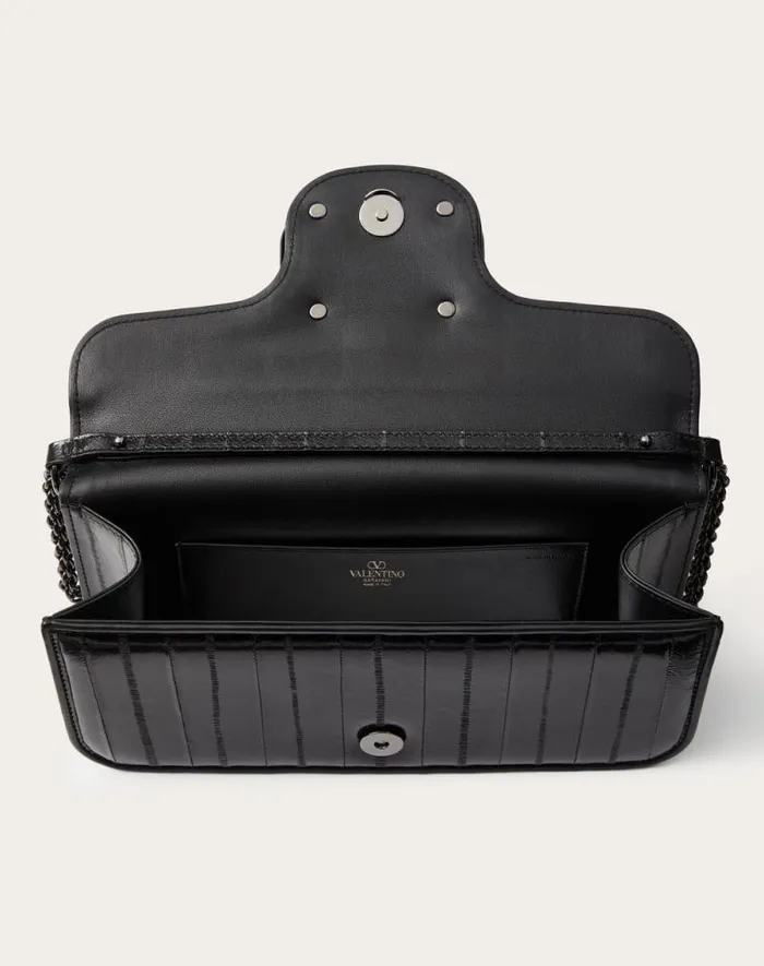 Valentino Shoulder Bags Woman Valentino Garavani Loc Shoulder Bag In Eel Skin For Woman In Black Black Valentino Shoulder Bags Woman Valentino Garavani Loc Shoulder Bag In Eel Skin For Woman In Black Black