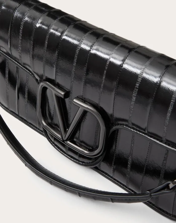 Valentino Shoulder Bags Woman Valentino Garavani Loc Shoulder Bag In Eel Skin For Woman In Black Black Valentino Shoulder Bags Woman Valentino Garavani Loc Shoulder Bag In Eel Skin For Woman In Black Black