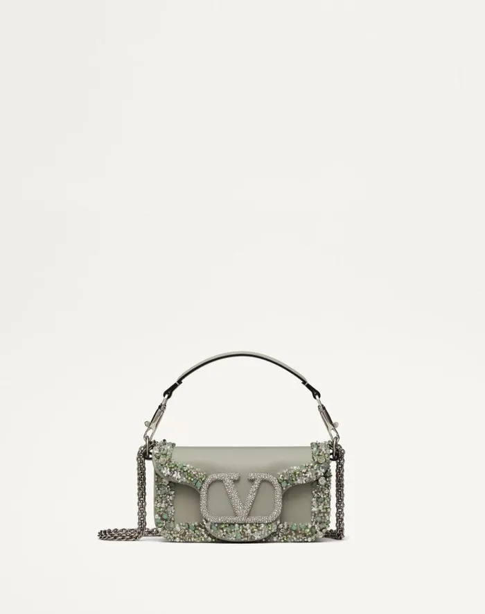 Valentino Shoulder Bags Woman Valentino Garavani Loc Small Embroidered Shoulder Bag For Woman In Crystalgrey Crystalgrey Valentino Shoulder Bags Woman Valentino Garavani Loc Small Embroidered Shoulder Bag For Woman In Crystalgrey Crystalgrey