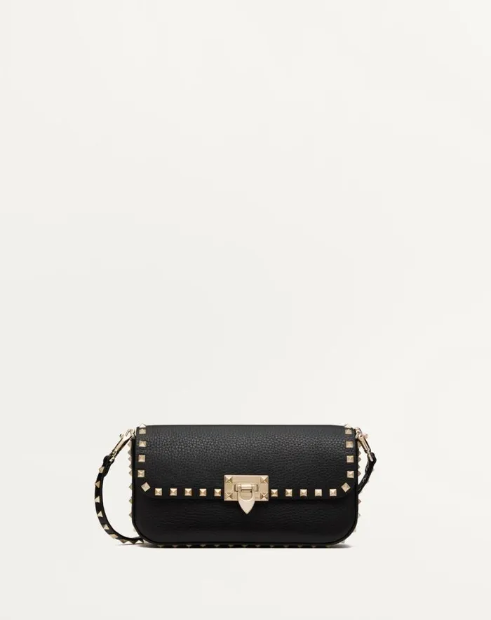 Valentino Shoulder Bags Woman Valentino Garavani Rockstud Grainy Calfskin Shoulder Bag For Woman In Black Black Valentino Shoulder Bags Woman Valentino Garavani Rockstud Grainy Calfskin Shoulder Bag For Woman In Black Black