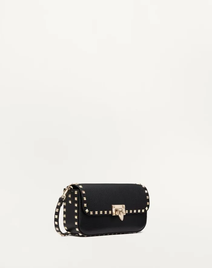 Valentino Shoulder Bags Woman Valentino Garavani Rockstud Grainy Calfskin Shoulder Bag For Woman In Black Black