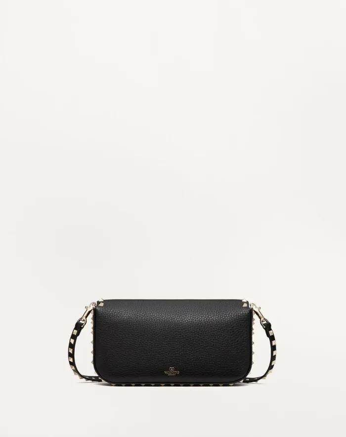 Valentino Shoulder Bags Woman Valentino Garavani Rockstud Grainy Calfskin Shoulder Bag For Woman In Black Black