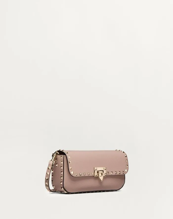 Valentino Shoulder Bags Woman Valentino Garavani Rockstud Grainy Calfskin Shoulder Bag For Woman In Black Black
