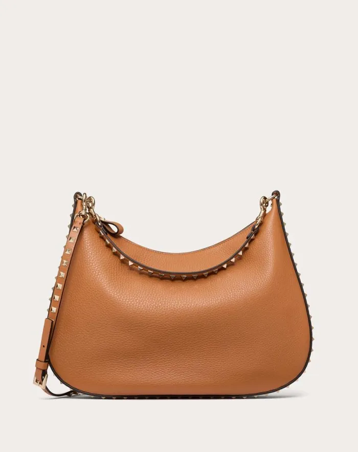 Valentino Shoulder Bags Woman Valentino Garavani Rockstud Hobo Bag In Grainy Calfskin For Woman In Almond Almond Valentino Shoulder Bags Woman Valentino Garavani Rockstud Hobo Bag In Grainy Calfskin For Woman In Almond Almond