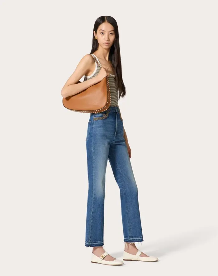Valentino Shoulder Bags Woman Valentino Garavani Rockstud Hobo Bag In Grainy Calfskin For Woman In Almond Almond Valentino Shoulder Bags Woman Valentino Garavani Rockstud Hobo Bag In Grainy Calfskin For Woman In Almond Almond