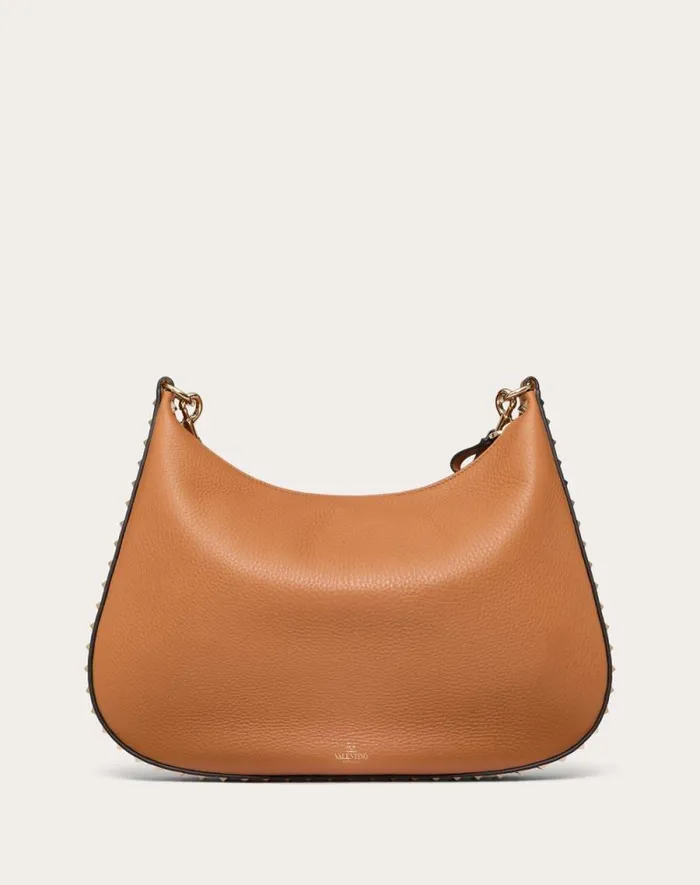 Valentino Shoulder Bags Woman Valentino Garavani Rockstud Hobo Bag In Grainy Calfskin For Woman In Almond Almond Valentino Shoulder Bags Woman Valentino Garavani Rockstud Hobo Bag In Grainy Calfskin For Woman In Almond Almond