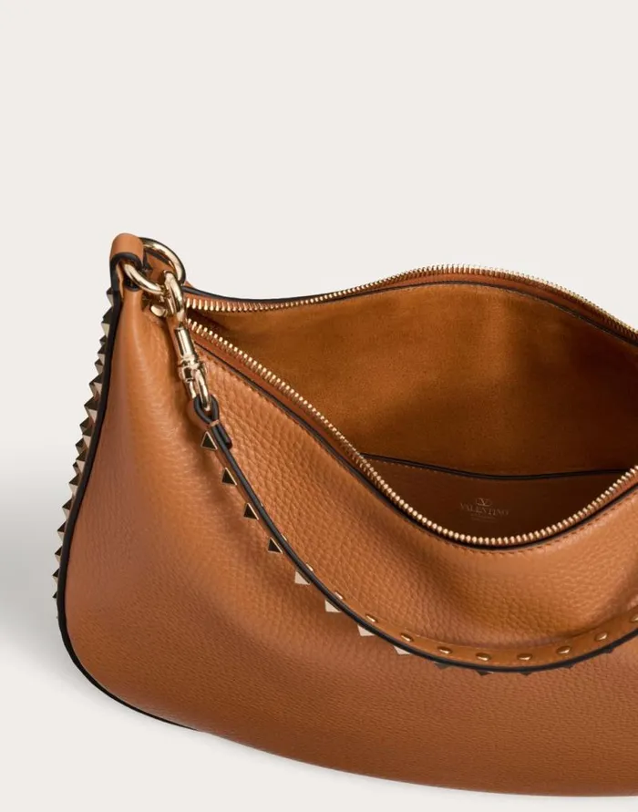 Valentino Shoulder Bags Woman Valentino Garavani Rockstud Hobo Bag In Grainy Calfskin For Woman In Almond Almond Valentino Shoulder Bags Woman Valentino Garavani Rockstud Hobo Bag In Grainy Calfskin For Woman In Almond Almond