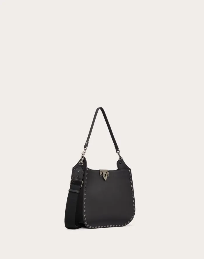Valentino Shoulder Bags Woman Valentino Garavani Rockstud Hobo Bag In Grainy Calfskin For Woman In Black Black Valentino Shoulder Bags Woman Valentino Garavani Rockstud Hobo Bag In Grainy Calfskin For Woman In Black Black
