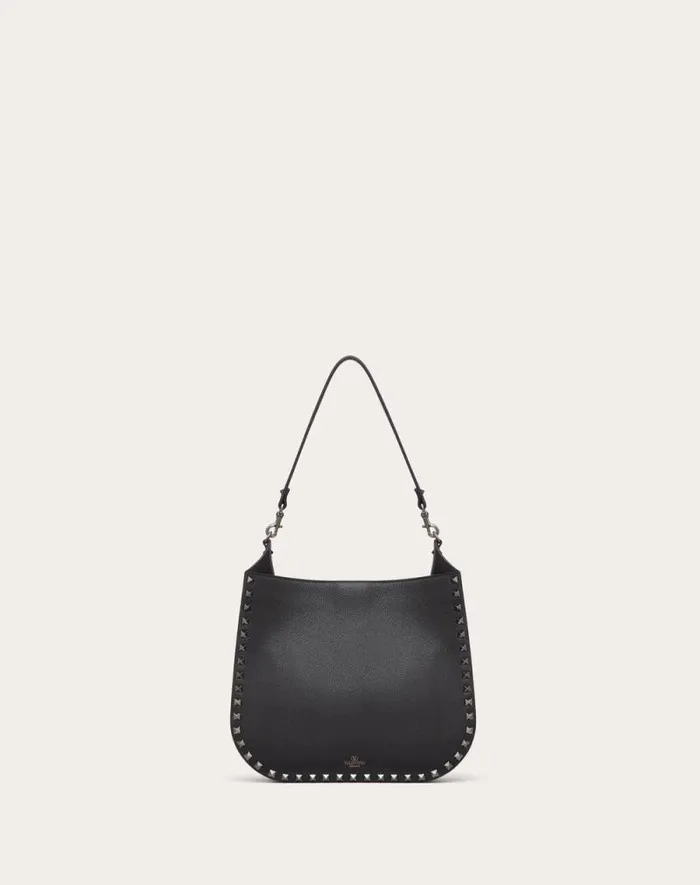 Valentino Shoulder Bags Woman Valentino Garavani Rockstud Hobo Bag In Grainy Calfskin For Woman In Black Black Valentino Shoulder Bags Woman Valentino Garavani Rockstud Hobo Bag In Grainy Calfskin For Woman In Black Black