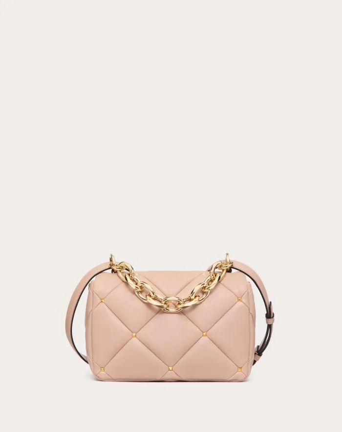Valentino Shoulder Bags Woman Valentino Garavani Roman Stud Bag In Nappa Patchwork For Woman In Rose Cannelle Rose Cannelle Valentino Shoulder Bags Woman Valentino Garavani Roman Stud Bag In Nappa Patchwork For Woman In Rose Cannelle Rose Cannelle