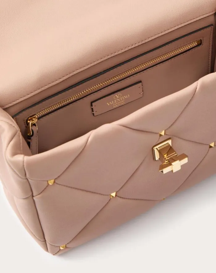 Valentino Shoulder Bags Woman Valentino Garavani Roman Stud Bag In Nappa Patchwork For Woman In Rose Cannelle Rose Cannelle Valentino Shoulder Bags Woman Valentino Garavani Roman Stud Bag In Nappa Patchwork For Woman In Rose Cannelle Rose Cannelle