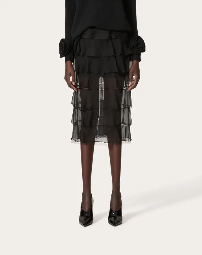 Valentino Skirts Woman Chiffon Skirt For Woman In Black Black Valentino Skirts Woman Chiffon Skirt For Woman In Black Black
